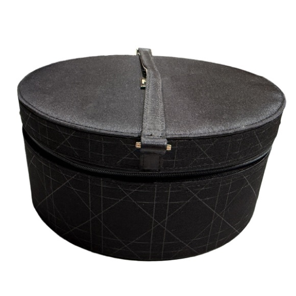 DIOR | Parfums VTG Black Round Travel Makeup Vanity Jewelry Box Case Vacation - Picture 3 of 16